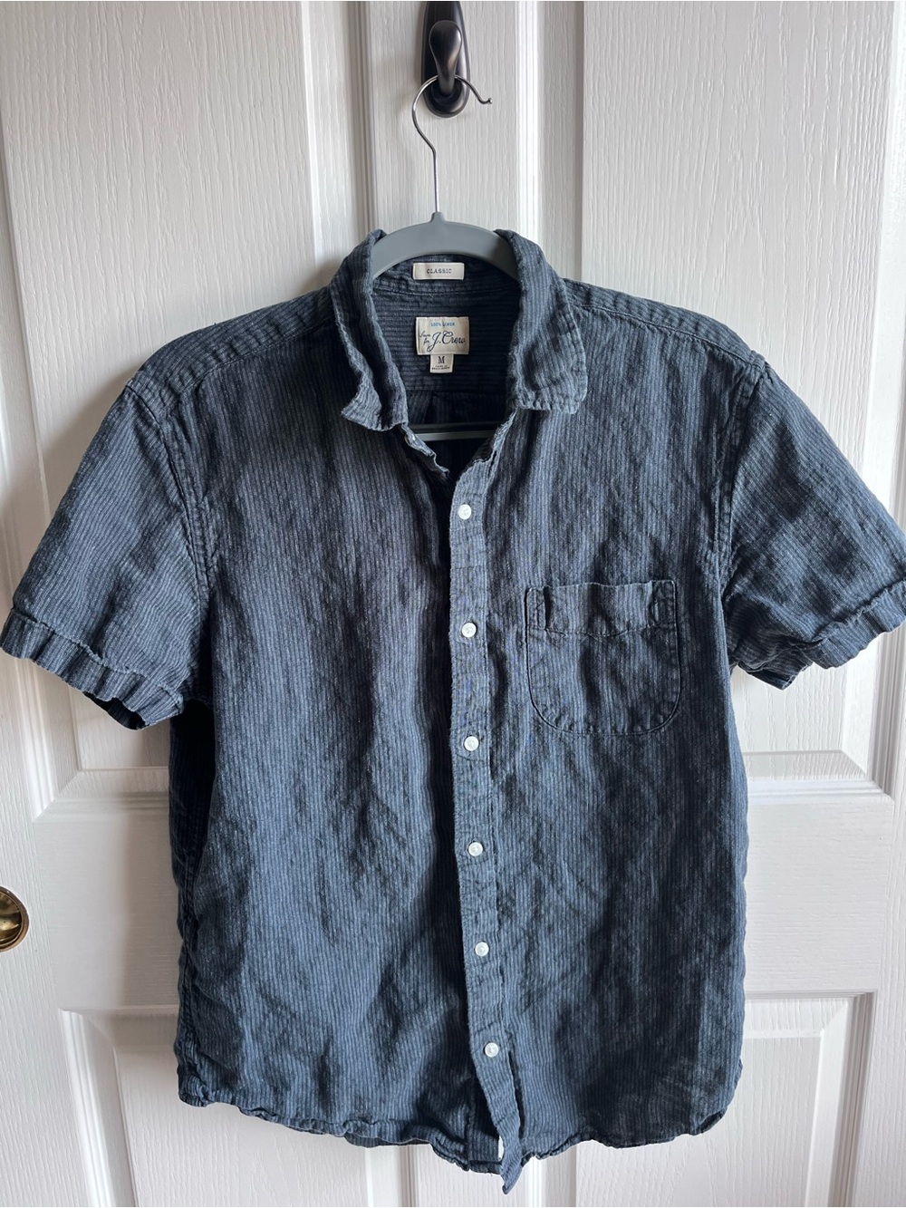 J.Crew 100% Linen Short Sleeve Button Up Shirt Men’s Medium Blue Classic Fit